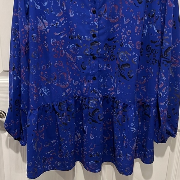 LOGO Lori Goldstein purple floral long sleeve peblum tunic top XL - Picture 4 of 7